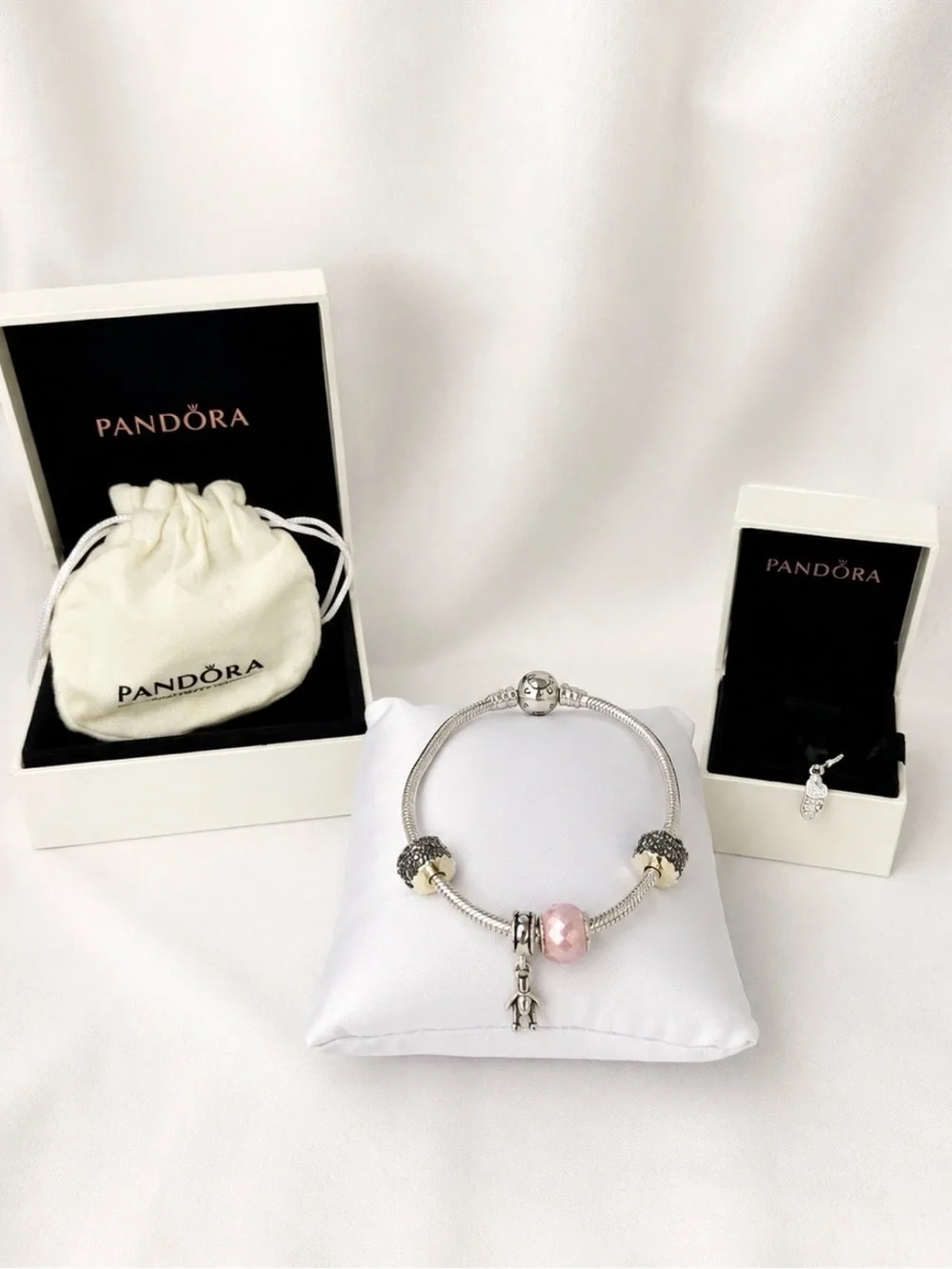 Authentic Pandora Moments Sterling Silver Bracelet & Charm Bundle — 19 cm / 7.5”